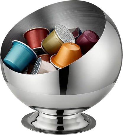 Coffee Pod Holder - Large Capacity Metal K Cup serve for Nespresso Pod Storage Container with Silver Finish, Multi-Use Creamer & Candy Bowl for Countertop, Coffee Bar Accessories(Silver)
