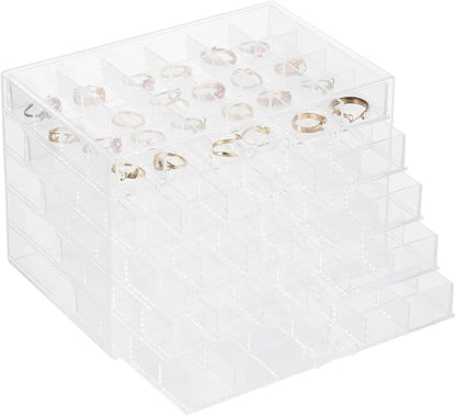 Homaisson Earring Storage Box Organizer, Acrylic Jewelry Storage Box Holder with 5 Drawers, Transparent Jewelry Display Stand with 120 Small Compartments, Earring Gift Box for Women