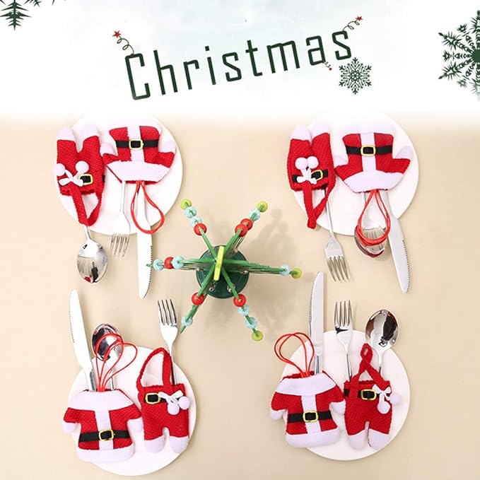 Kaxich 8pcs Christmas Cutlery Holders Suit Silverware Pockets Knifes Forks Tableware Decor Bag Storage Covers Christmas Xmas Party Decorations