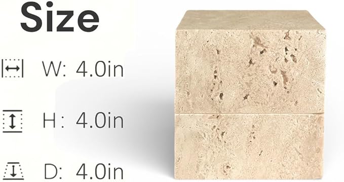 Travertine Cube Container with Lid, 50/50 Box, Natural Stone Holder, Square Storage for Jewelry, Desk Accessories, Entryway, Key Valet, Bathroom, Cotton Swab, Luxury Modern Home Decor