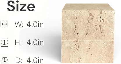 Travertine Cube Container with Lid, 50/50 Box, Natural Stone Holder, Square Storage for Jewelry, Desk Accessories, Entryway, Key Valet, Bathroom, Cotton Swab, Luxury Modern Home Decor
