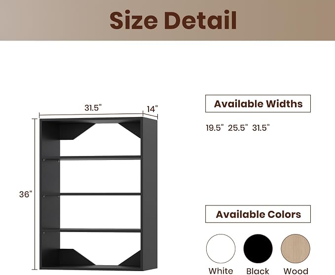 ROOMTEC 31.5" Shelf Short Tower Closet Unit, Modular Closet System with Shelf, Wardrobe Organizer for Bedroom or Walk-in Closet, Wall Mounted, Customizable Clothes Storage Unit, Black