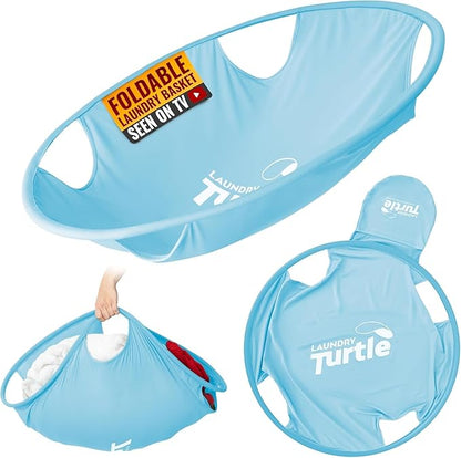 Laundry Turtle Collapsible Laundry Basket | Revolutionary Foldable Laundry Hamper | Innovative Laundry Basket for Dirty Clothes Washing & Dryer Removal Portable Laundry Grabber (Aqua, Small)
