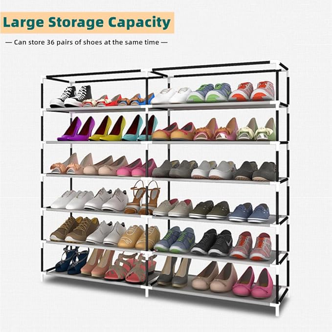 LIKOVSCI Shoe Rack Tool Free Easy Assembled Shoe Shelf Storage Organizer with Dustproof Nonwoven Fabric Cover (Coffee, 6-Tier 2-Row)