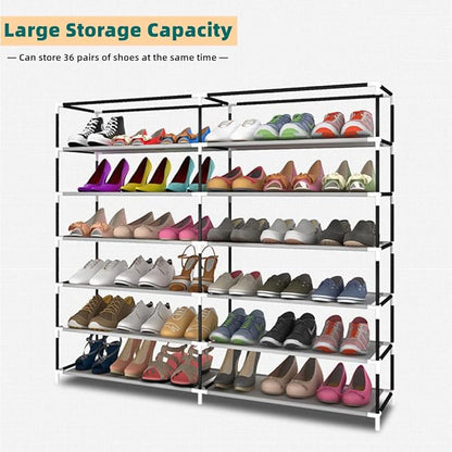 LIKOVSCI Shoe Rack Tool Free Easy Assembled Shoe Shelf Storage Organizer with Dustproof Nonwoven Fabric Cover (Coffee, 6-Tier 2-Row)