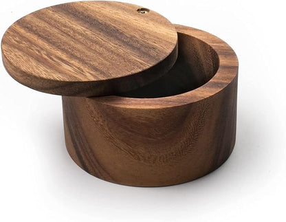 Acacia Wood Salt cellar bowl Box with Swivel Lid – Wooden Salt box for Kitchen Countertop, Salt Keeper for Cooking, Spices & Seasonings