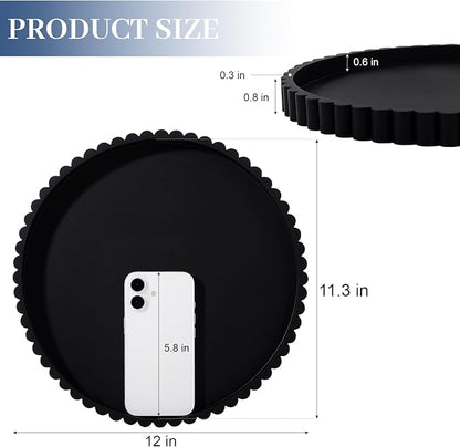 Round Bathroom Tray Silicone Kitchen Counter Decor Vanity Organizer Decorative Coffee Table Tray for Perfume, Candle, Soap Dish, 12 Inch, Black
