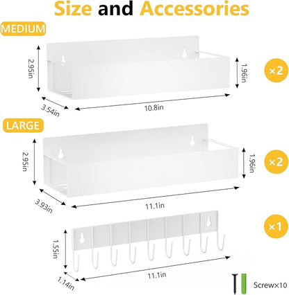 SMRCAD Magnetic Spice Rack Organizer for Fridge Seasoning Organizer for Kitchen storage with Screw Magnetic Shelf with Hook for Refrigerator and Oven (4pack1hook-White)