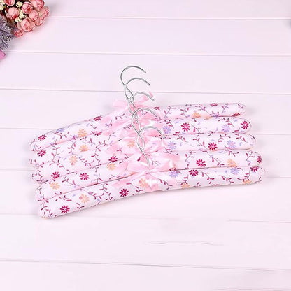 5 Pack Satin Padded Hangers for Women Clothing, Anti Slip Sponge Fabric Clothing Hangers Coat Racks for Sweater, Coat, Suit, Dress (5-Color_B)