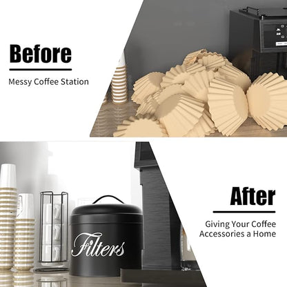 Coffee Filter Holder with Lid, Basket Storage Container for Counter, Black Small Bar Accessories for Coffee Bar Station(Black)
