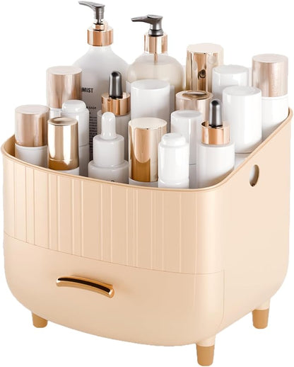 Makeup Organizer Countertop Vanity with Drawers Cosmetic Skincare Bathroom Storage Gift for Women Teens Girls (Beige)