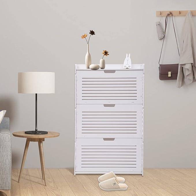3-Layer Shoe OrganizerModern Shoe Storage Cabinet White Tipping Shoe Cabinet Shoe Rack Cabinet for Entryway Ultra-Thin Shoe Cabinet Entryway Shoe Storage 27.56 * 6.69 * 42.91inch