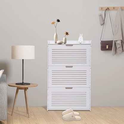 3-Layer Shoe OrganizerModern Shoe Storage Cabinet White Tipping Shoe Cabinet Shoe Rack Cabinet for Entryway Ultra-Thin Shoe Cabinet Entryway Shoe Storage 27.56 * 6.69 * 42.91inch