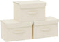 Fabric Storage Bins Cube Organizers with Flip-Top Lid and Handles,Storage Boxes for Organizing Home,Office,and Closet,Beige,3 Pack 15 x 9.8 x 9.8 in