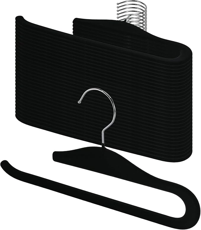 Velvet Pants Hangers, 30 Pack Non-Slip Open Ended Hangers with 360° Swivel Hook Slim Space Saving Jeans Hangers for Pants, Scarves, Ties, Towels, Black