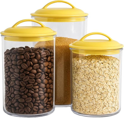 Food Storage Containers, BPA Free Airtight Canisters for Cereal, Pasta, Sugar, Coffee, Flour, Cookies, Loose Tea, for Kitchen Organization Set of 3 Lemon by Reston Lloyd