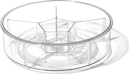 BINO Plastic Round Turntable Organizer with 6 Compartments - Clear | Spinning Divided Turntable Container | Rotating Organizer Storage for Bottle Condiments Fridge Kitchen Counter Pantry Bathroom