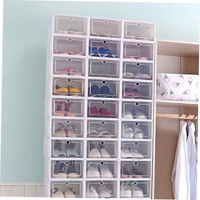 6PCS Transparent Stackable Shoes Box Small S Pink Thickened Plastic Shoe Storage Organizer for Entryway Closet with Visibility and Space Saving Design