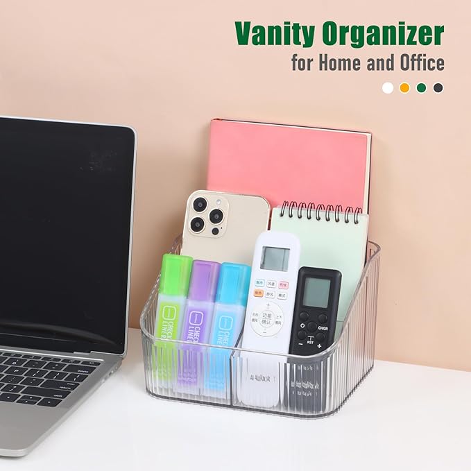 Clear Makeup Brush Holder & Organizer for Vanity, Bathroom Countertop - 5 Cup Toiletry Organizer, Storage & Display for Skincare, Perfume, Hairbrush, Sunglasses & Desk Accessories