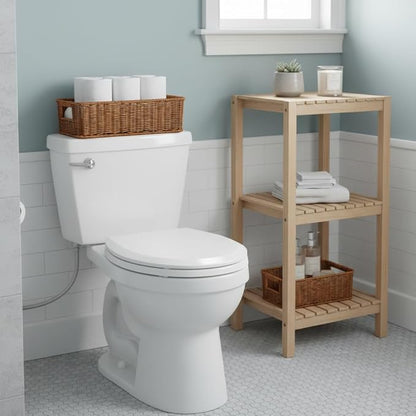 2pcs Toilet Tank Basket, Rectangular Wicker Shelf Basket for Organization, Waterproof Handwoven Toilet Paper Rolls Baskets for Bathroom Countertop, Storage Shelf, End Table (Coffee Brown)