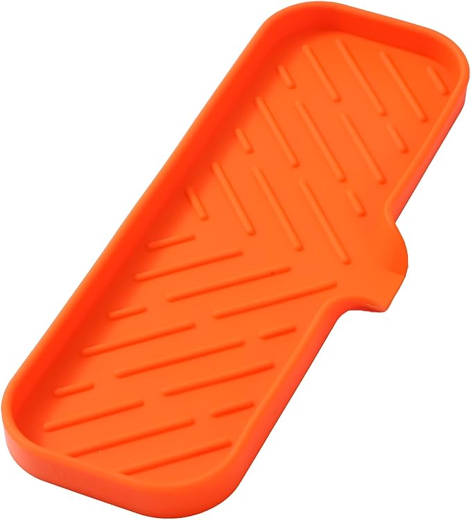 MicoYang Silicone Bathroom Soap Dishes with Drain Spout-Bathroom and Kitchen Sink Organizer,Sponge Holder,Dish Soap Tray,Perfect for Dispenser,Scrubber,Bottle,Cup on Sink or Counter-Orange 12"×4"