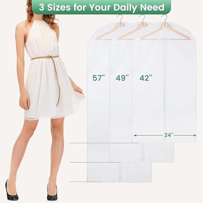 Carbrea 12 Pack Garment Bags for Hanging Clothes - Translucent Dress Bag for Closet Wardrobe Storage Travel - 24" x 57"