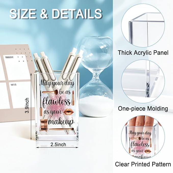 May Your Day Be As Flawless As Your Makeup Acrylic Cosmetic Holder, Funny Makeup Brush Holder Gifts for Cosmetologist Women Girls, Bathroom Vanity Storage for Make up Brushes