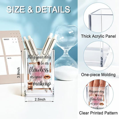 May Your Day Be As Flawless As Your Makeup Acrylic Cosmetic Holder, Funny Makeup Brush Holder Gifts for Cosmetologist Women Girls, Bathroom Vanity Storage for Make up Brushes