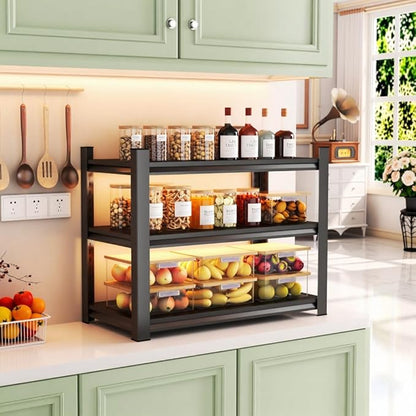 3 Tier Kitchen Bakers Rack, Heavy Duty Metal Shelving Unit, Adjustable Pantry Shelves and Storage Rack for Kitchen Storage, Microwave Stand Organizer - 13.8" W x 11.8" D x 31.5" H, Black