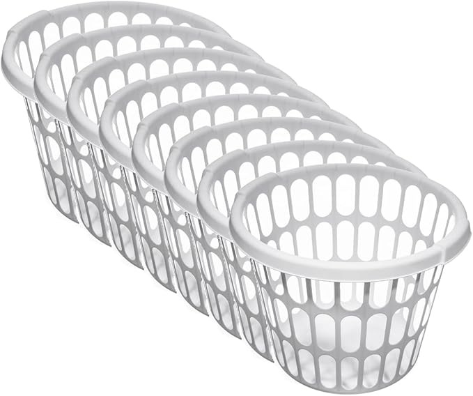 (8 pack) Adult 1-Bushel Round Laundry Basket, White