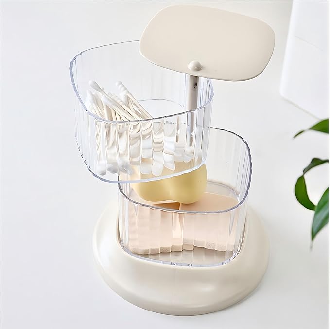 Hair Accessory Organizer, 2-Layer Rotating Clear Hair Tie Organizer for Hair Clips, Headbands, Hair Ties, Earring, Necklace, Ring, Jewelry Boxes & Organizers for Girls & Women (2 Layer White)