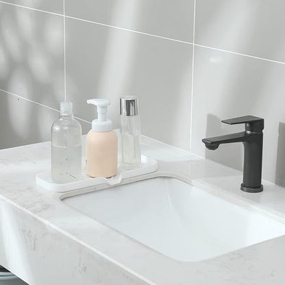 MicoYang Silicone Bathroom Soap Dishes with Drain Spout-Bathroom and Kitchen Sink Organizer,Sponge Holder,Dish Soap Tray,Perfect for Dispenser,Scrubber,Bottle,Cup on Sink or Counter-White 12"×4"
