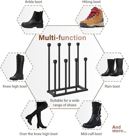 22.5 Inches Free Standing Shoe Racks, Tall Black Metal Boot Rack Organizer for 4 Pairs, Knee-High Boot Storage Shelf for Closet, Bedroom, Entryway, Hallway, Black