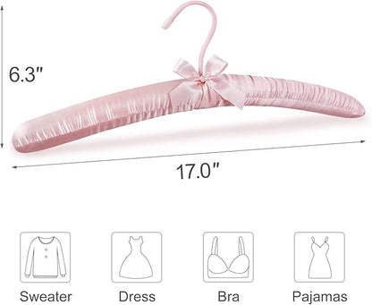 TOPIA HANGER Padded Hangers for Women Clothing,17-inch Satin Hangers 10 Pack Thick Foam Padded No Shoulder Bump for Sweaters, Coat, Blouses, Dresses-Pink,CT18P-10