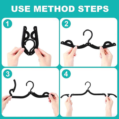 24PCS Travel Hangers, Portable Foldable Clothes Hangers, Black, Non-Slip, Foldable Clothes Drying Rack for Travel and Home