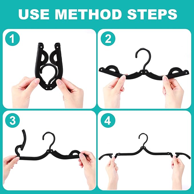 12 PCS Travel Hangers,Portable Folding Clothes Hangers,Black Foldable Hangers Lightweight Travel Accessories,Non-Slip Folding Hangers for Clothes,Foldable Clothes Drying Rack for Travel and Home