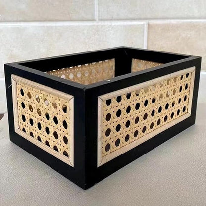 Storage Basket, Wooden Bamboo Weaving Storage Basket Hand-Woven Desktop Storage Bins for Toys, Snacks, Office/Home Supplies, Cosmetics, etc. (S)