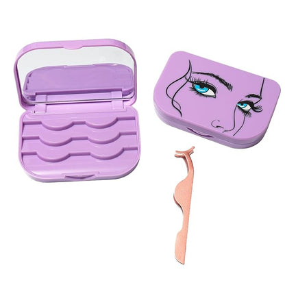 Eyelash Storage Case Organizer With Makeup Mirror Frame Box, Magnetic False Eyelashes Case False Eyelashes Packaging Travel Storage Box Eyelash Bag (Light Purple)