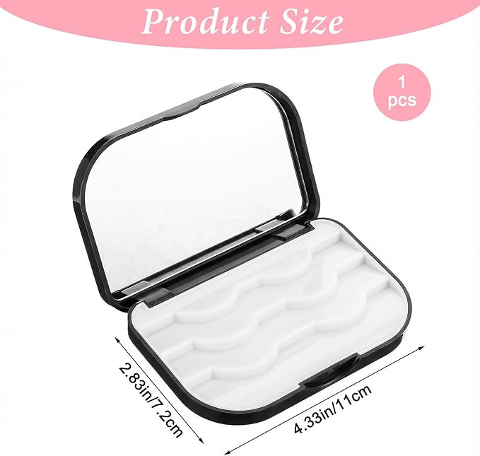 Eyelash Storage Case, 3 Layer False Eyelash Travel Case Fake Eye Lash Cases with Mirror Makeup Storage Box Empty Cosmetic Organizer Box Lash Packaging Can Store 3 Pairs (Black)
