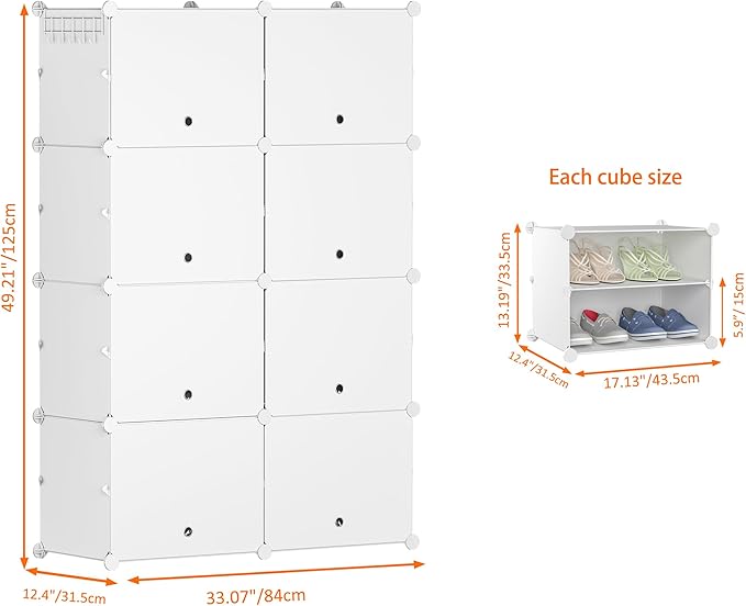HOMIDEC Shoe Rack, 8 Tier Shoe Storage Cabinet 32 Pair Plastic Shoe Shelves Organizer for Closet Hallway Bedroom Entryway | 32 Pair
