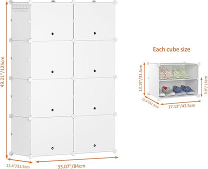 HOMIDEC Shoe Rack, 8 Tier Shoe Storage Cabinet 32 Pair Plastic Shoe Shelves Organizer for Closet Hallway Bedroom Entryway | 32 Pair