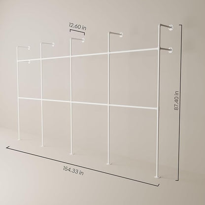 pamo Industrial Pipe Clothing Rack White Metal - 1100 lbs Capacity - Wall-Mounted Clothes Racks for Hanging Clothes - Modern Walk-In Closet