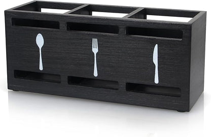 Ayiaren Wooden Silverware Caddy Flatware Cutlery Holder Wood Silverware Organizer Containers Small Black Kitchen Utensil Holder for Countertop Spoon and Fork Holder Flatware Utensils Caddy for Party