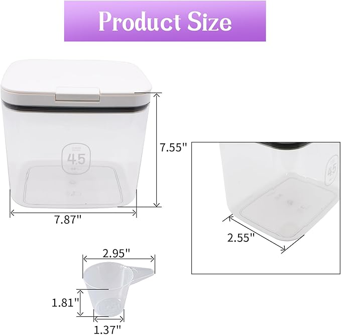 Airtight Rice Storage Bin Flour Storage Container 4.5L/4.75qt, Clear Food Container with Measuring Cup Airtight Lid for Kitchen Pantry Organization and Storage