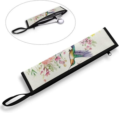 Hummingbird Flower Portable Travel Tableware Bag Flatware Storage Bag Case Travel Utensils Cutlery Bag for Fork Spoon, Chopsticks,11.8 Inch Camping Organzier