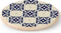 CounterArt Decorative Round Natural Wood Lazy Susan Turntable 14" Diameter Condiment Caddy, Cheese Server, Cake Plate, Spice Organization (Blue Tile Floral)