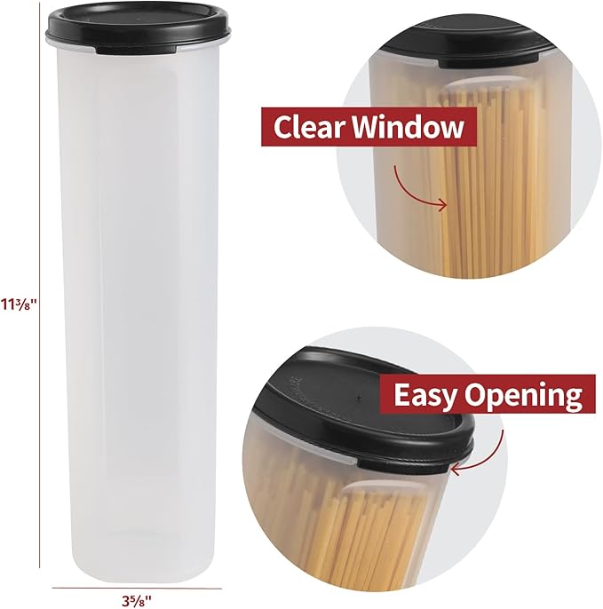 Tall Clear Spaghetti Pasta Container Storage With Lid.Multi-Purpose Kitchen Pantry Organization And Food Storage For Noodles Beans Straws - Airtight Leakproof Spaghetti Keeper BPA Free 37 oz.