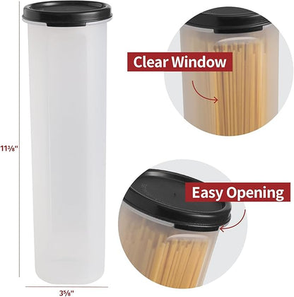 Tall Clear Spaghetti Pasta Container Storage With Lid-2 Pk.Multi-Purpose Kitchen Pantry Organization And Food Storage For Noodles Beans Straws - Airtight Leakproof Spaghetti Keeper BPA Free 37 oz.