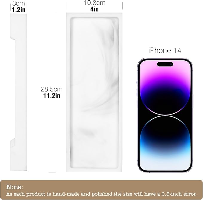 Luxspire Bathroom Vanity Tray, Resin Toilet Tank Tray, Kitchen Trays, 11" x 4" Rectangle Bathroom Tray for Counter, Marble Tray for Soap Dispenser Perfume Jewelry, Small, White Marble