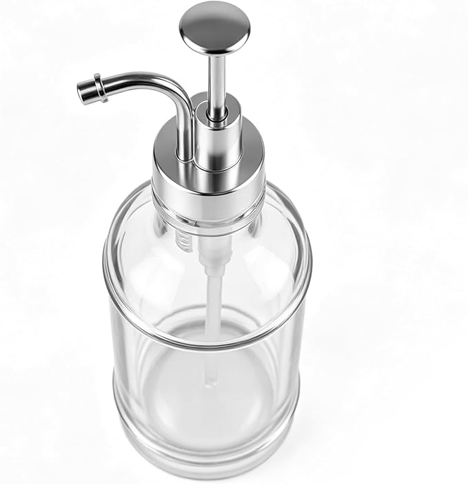 Asixxsix Coffee Syrup Dispenser, 500ml Clear Thickened Glass Soap Dispenser Bottle with PP Press Pump, High and Low Temperature Proof, Syrup Containers for Maple Honey (Silver Pump Head)
